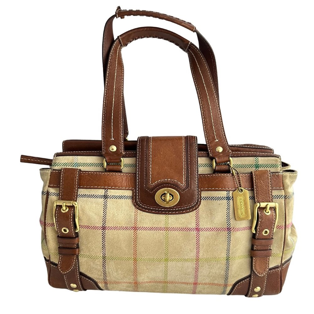 Coach Suede Vintage Hampton Tattersall Carryall Tote